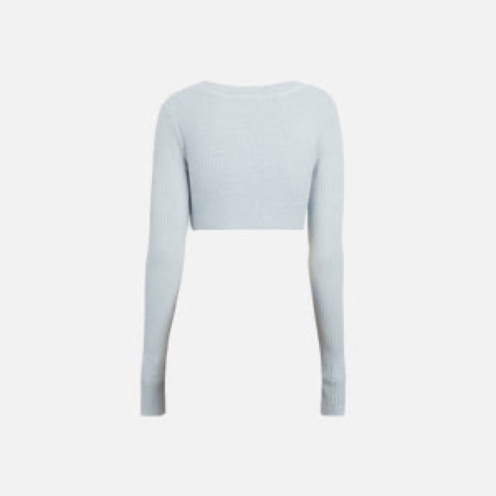 staple and hue white long sleeve waffle knit crop top